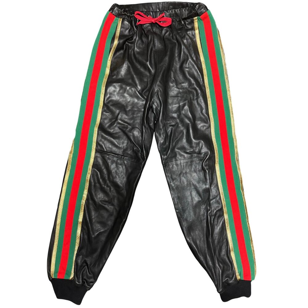 Gucci Leather Web Stripe Joggers Size Medium